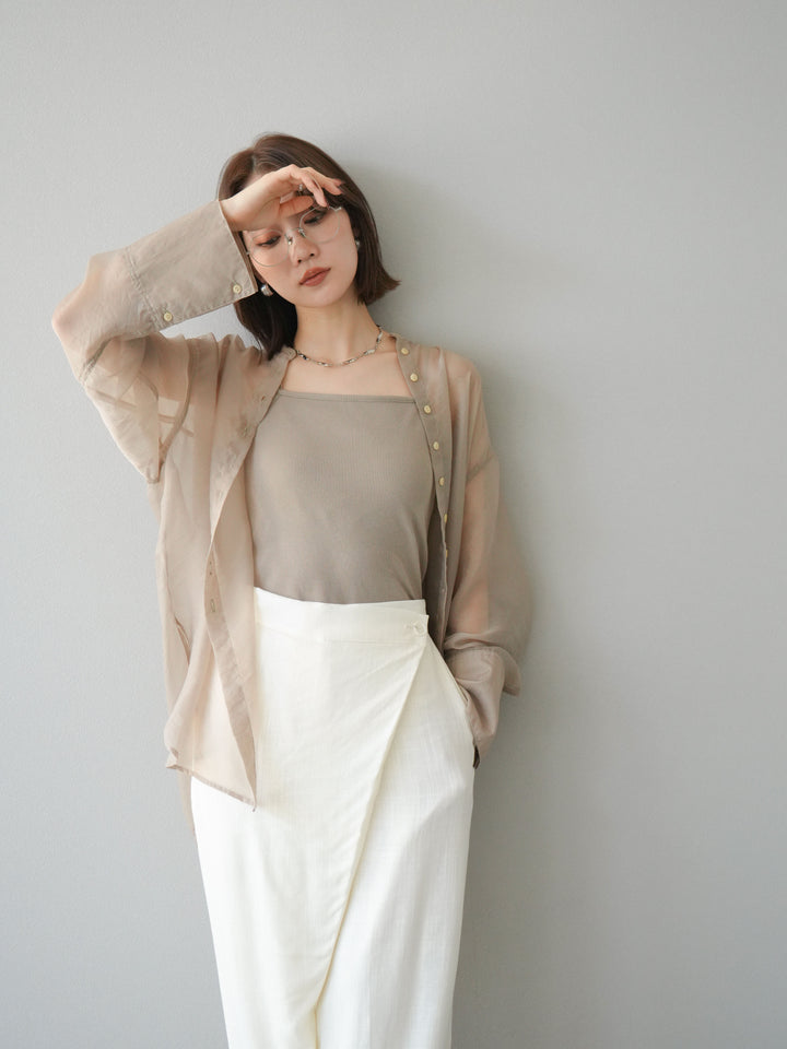 [SET] 亮面透視立領襯衫 + 亮面透視立領襯衫 (2 件套)