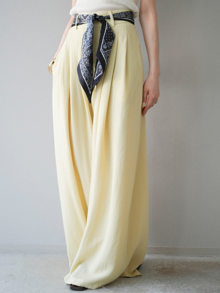 [予約]スカーフベルト付3タックワイドパンツ/イエロー