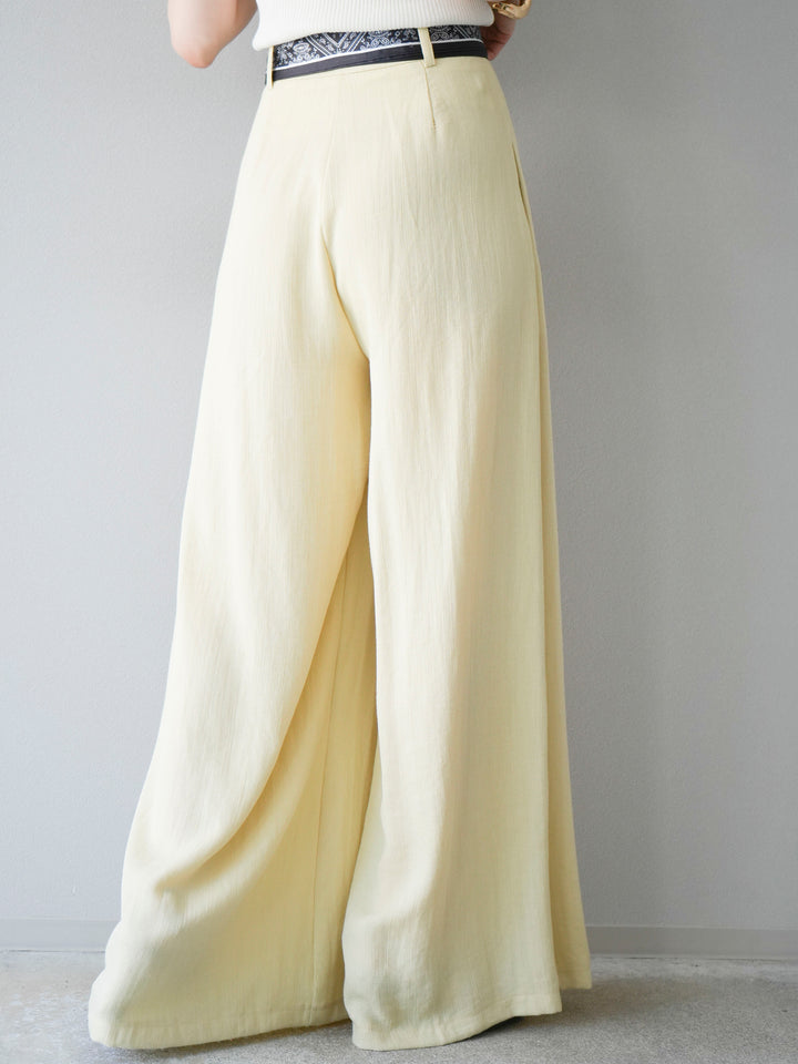 [予約]スカーフベルト付3タックワイドパンツ/イエロー