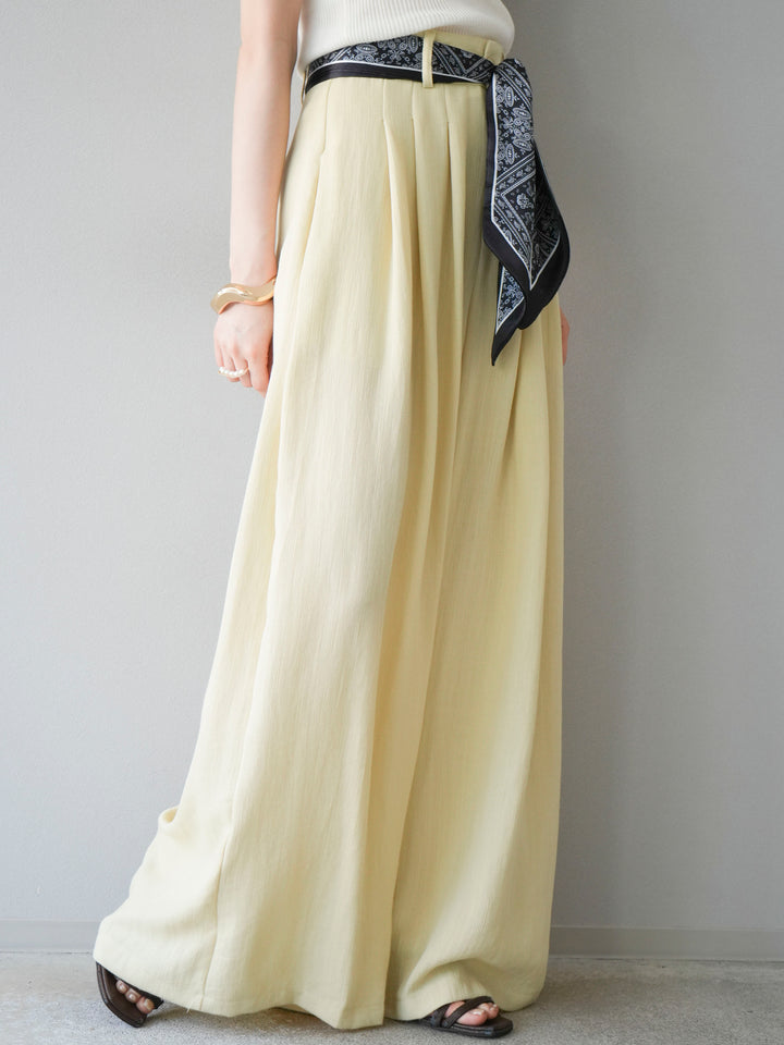[予約]スカーフベルト付3タックワイドパンツ/イエロー