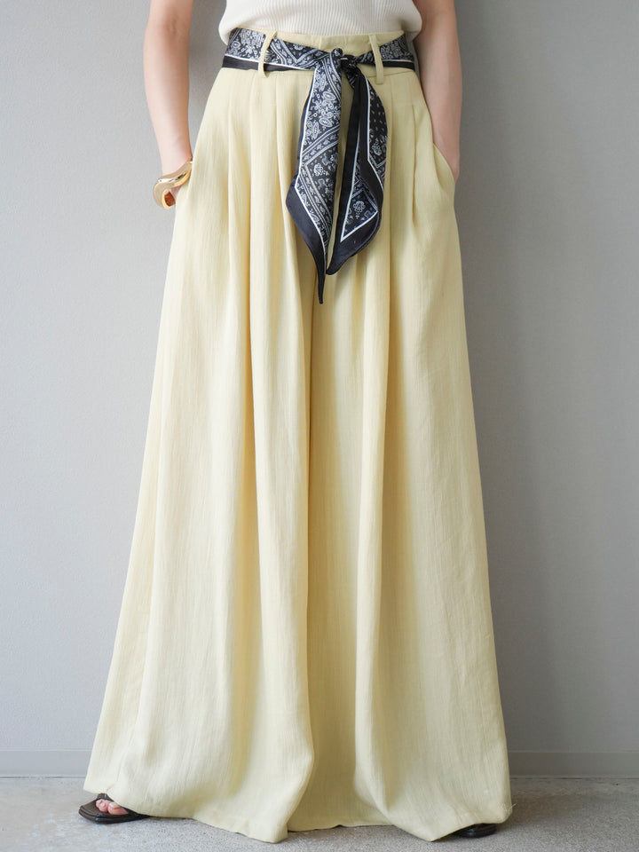 [予約]スカーフベルト付3タックワイドパンツ/イエロー