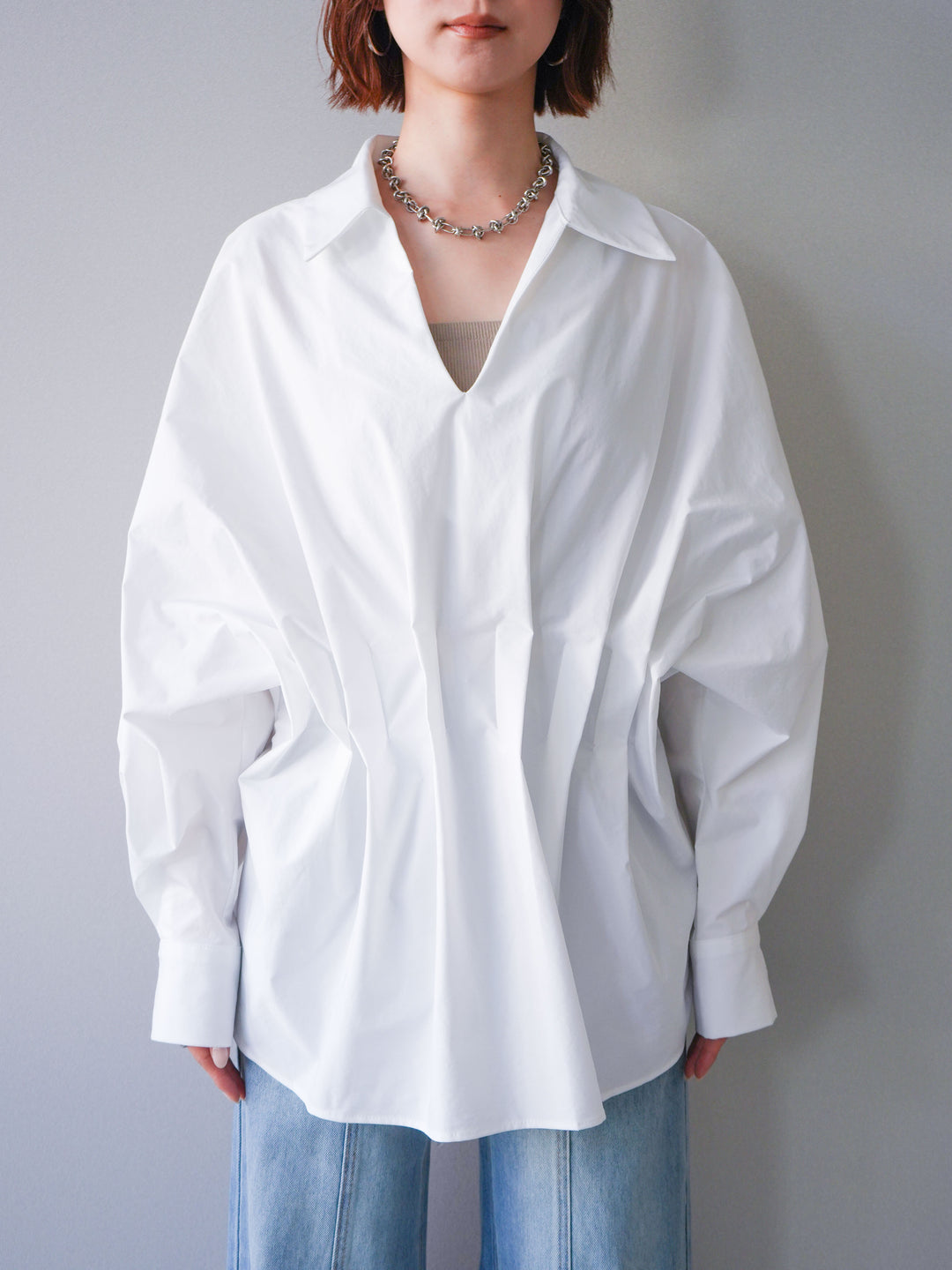 [予約]ウエストギャザースキッパーシャツ/white