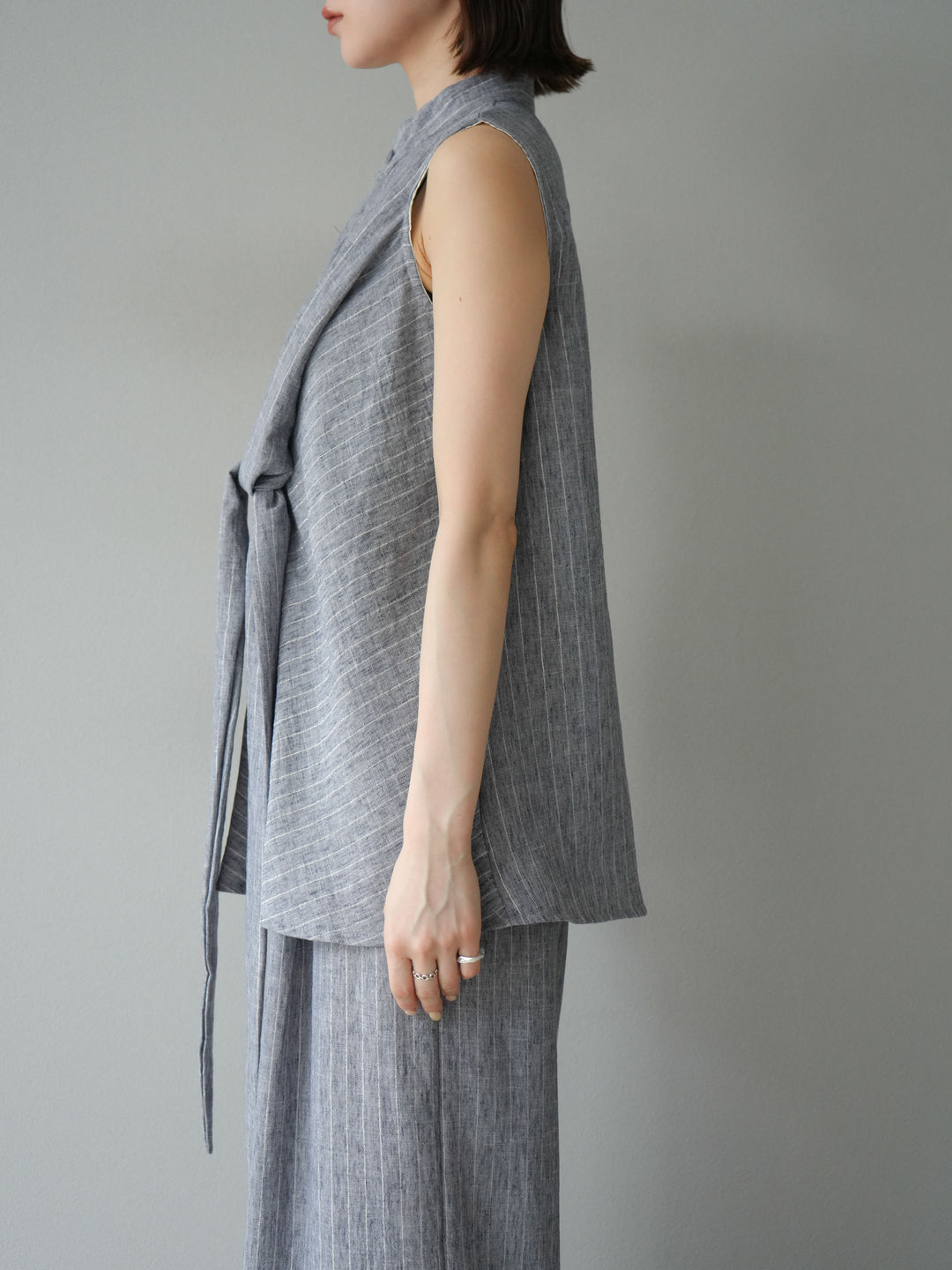 [SET]ラメストライプボウタイブラウス＆ワイドパンツSET UP(2set)