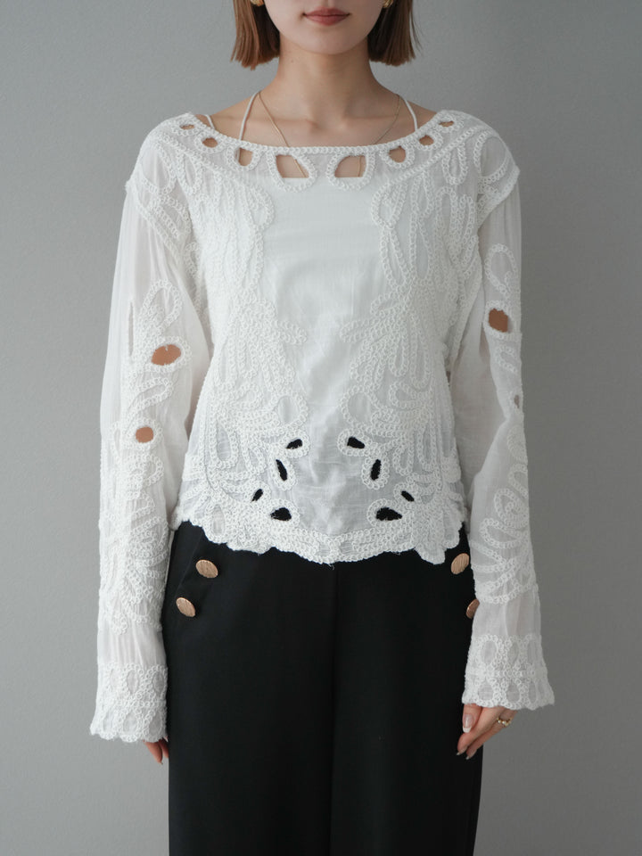 [予約]かぎ編みデザインブラウス/オフホワイト