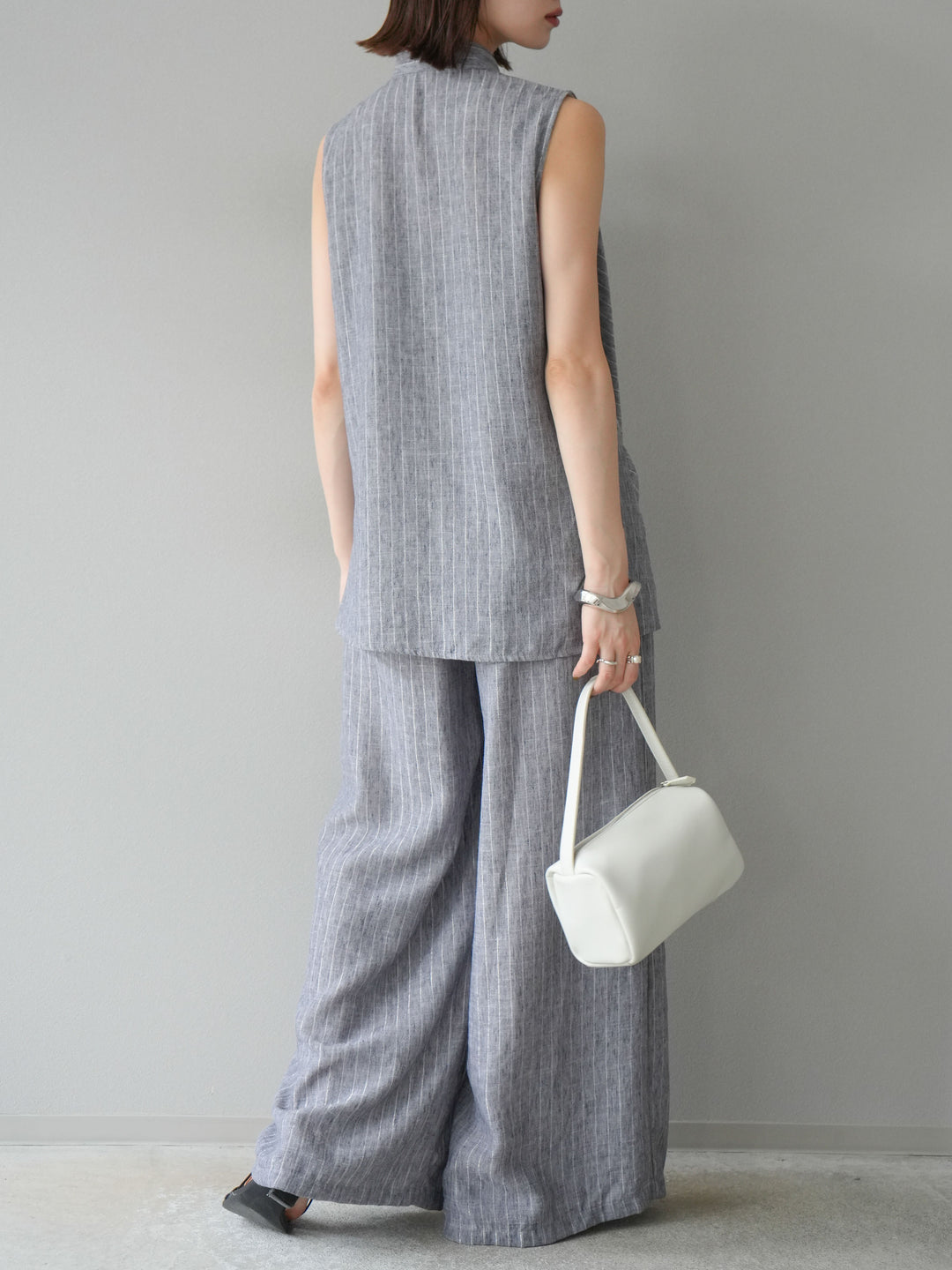 [SET]ラメストライプボウタイブラウス＆ワイドパンツSET UP(2set)