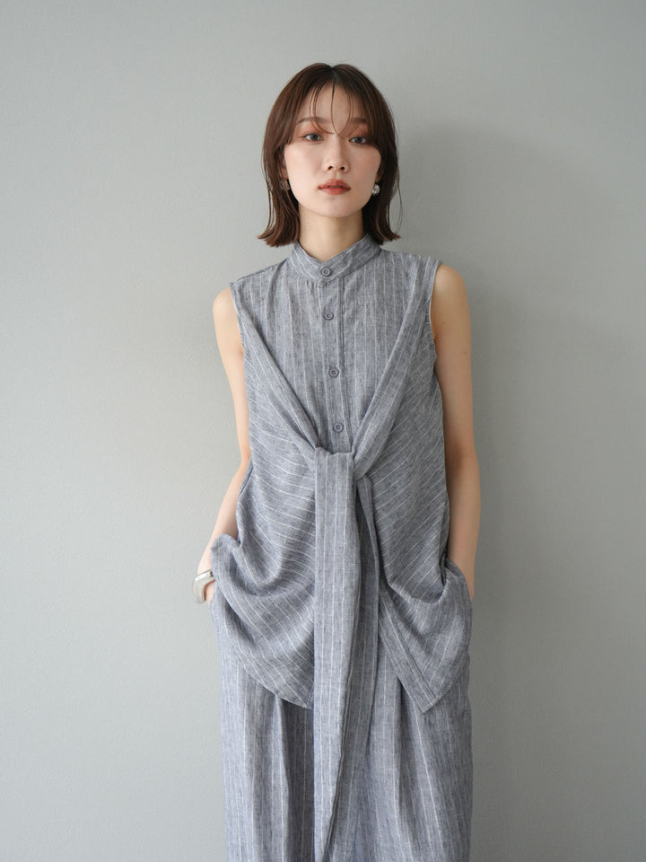 [SET]ラメストライプボウタイブラウス＆ワイドパンツSET UP(2set)