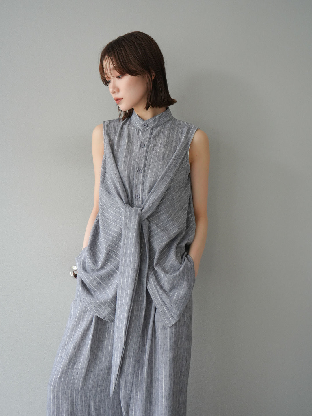 [SET]ラメストライプボウタイブラウス＆ワイドパンツSET UP(2set)