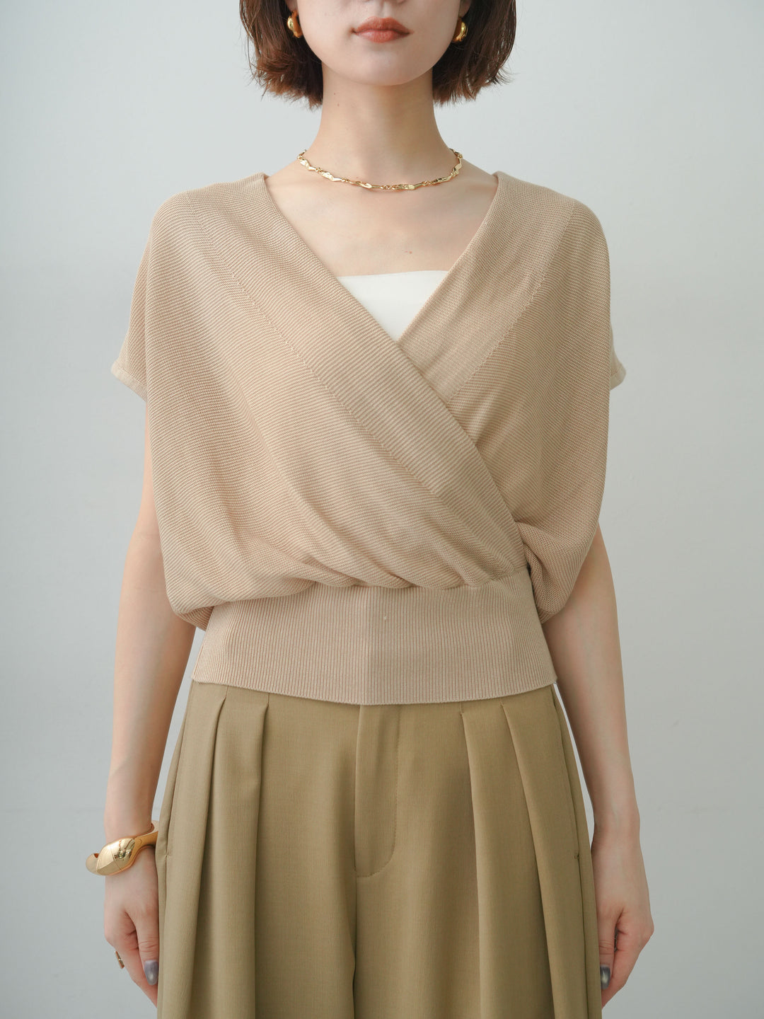 [予約]カシュクールフレンチニットトップス/beige