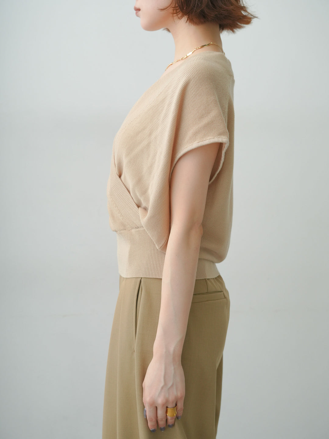 [予約]カシュクールフレンチニットトップス/beige