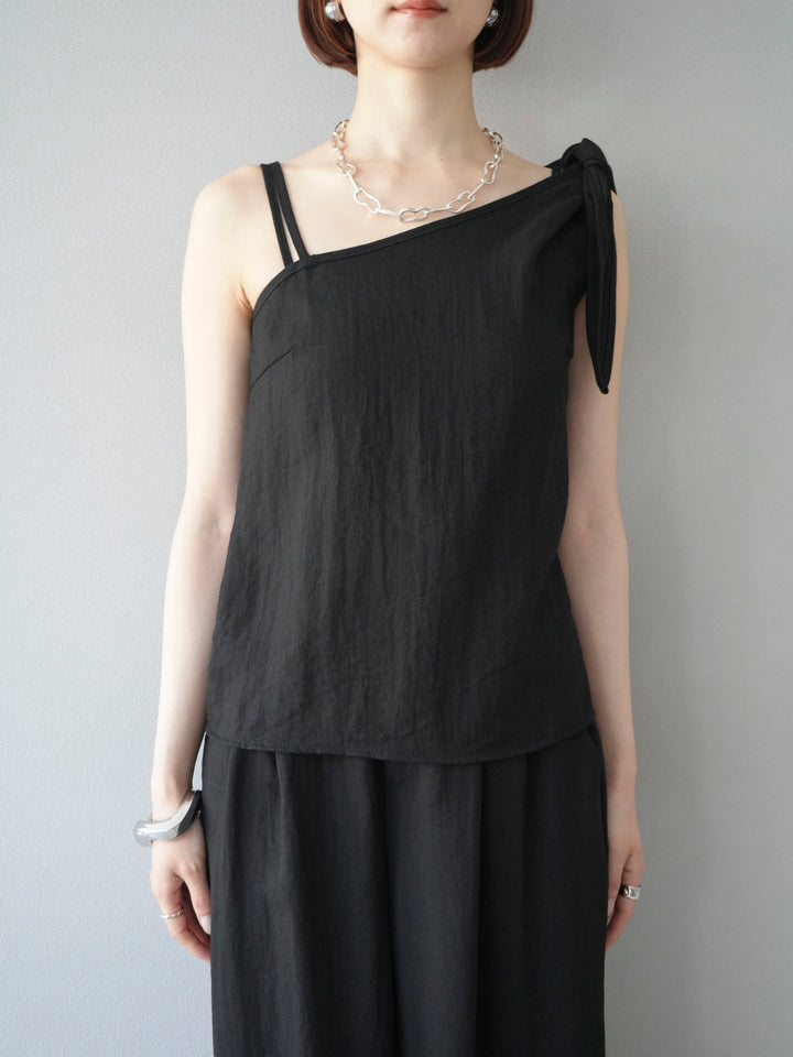 [SET]アシンメトリーショルダーデザイントップス＆ワイドパンツSET UP(2set)