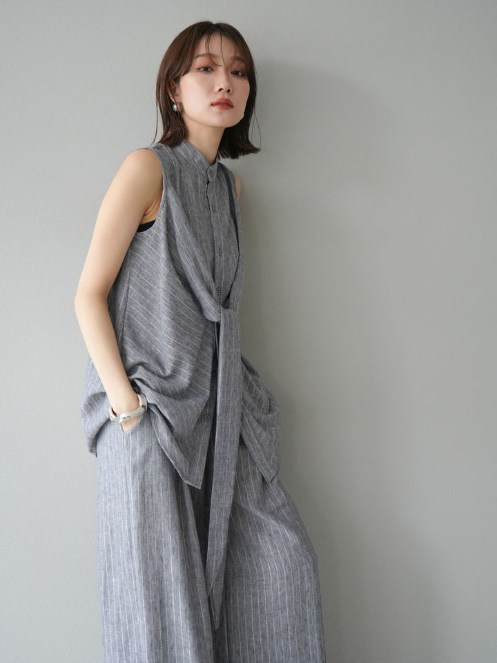 [SET]ラメストライプボウタイブラウス＆ワイドパンツSET UP(2set)