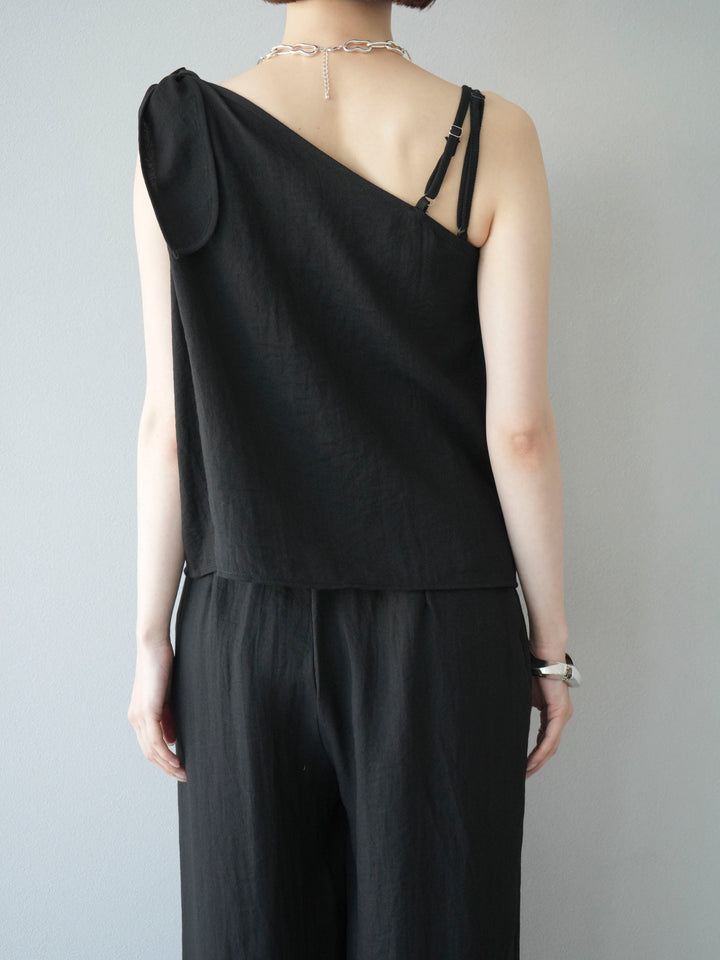 [SET]アシンメトリーショルダーデザイントップス＆ワイドパンツSET UP(2set)