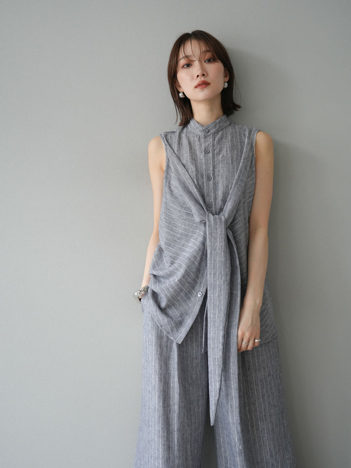 [SET]ラメストライプボウタイブラウス＆ワイドパンツSET UP(2set)