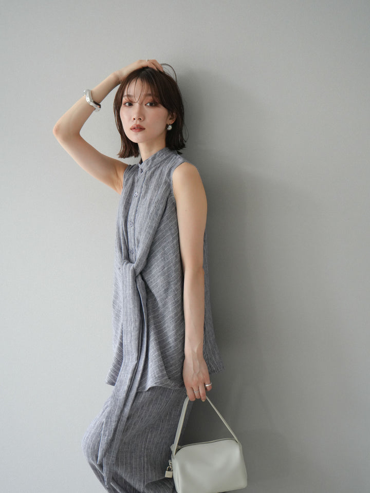 [SET]ラメストライプボウタイブラウス＆ワイドパンツSET UP(2set)