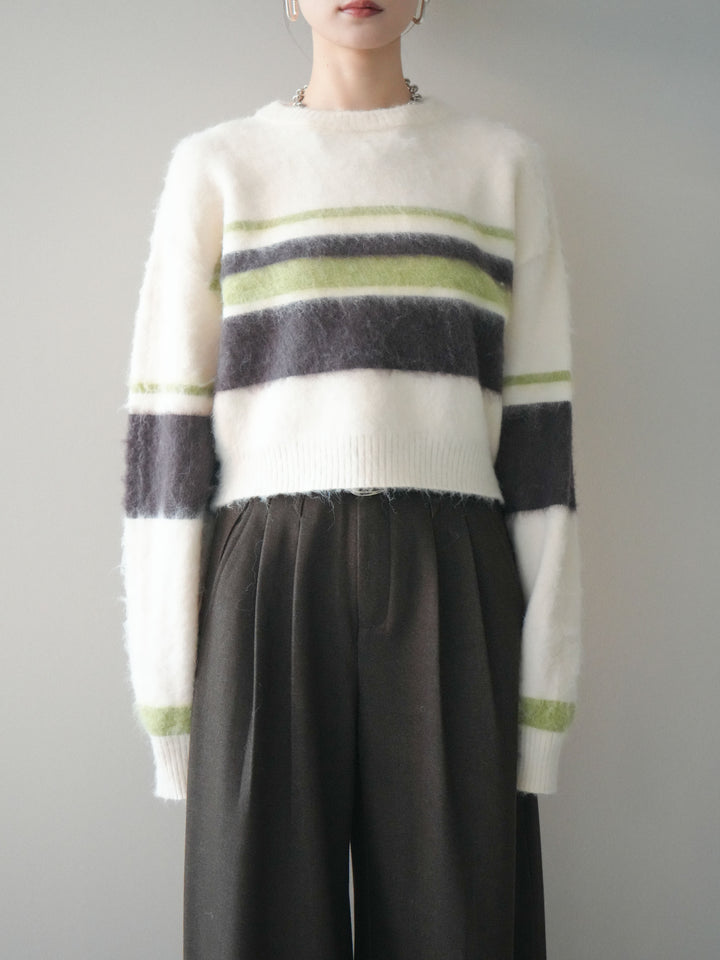 [予約]ソフトタッチボーダークロップドニットプルオーバー/ivory