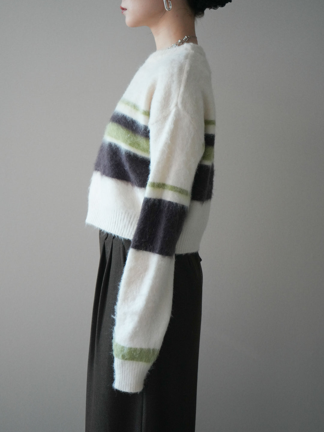 [予約]ソフトタッチボーダークロップドニットプルオーバー/ivory