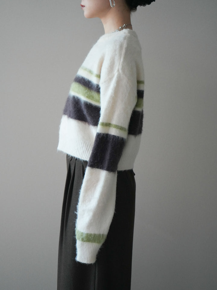 [予約]ソフトタッチボーダークロップドニットプルオーバー/ivory