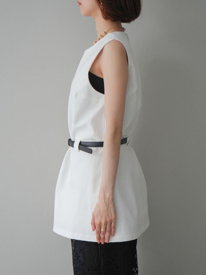 [予約]ベルト付リネンライクノースリチュニック/white