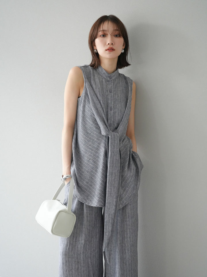 [SET]ラメストライプボウタイブラウス＆ワイドパンツSET UP(2set)