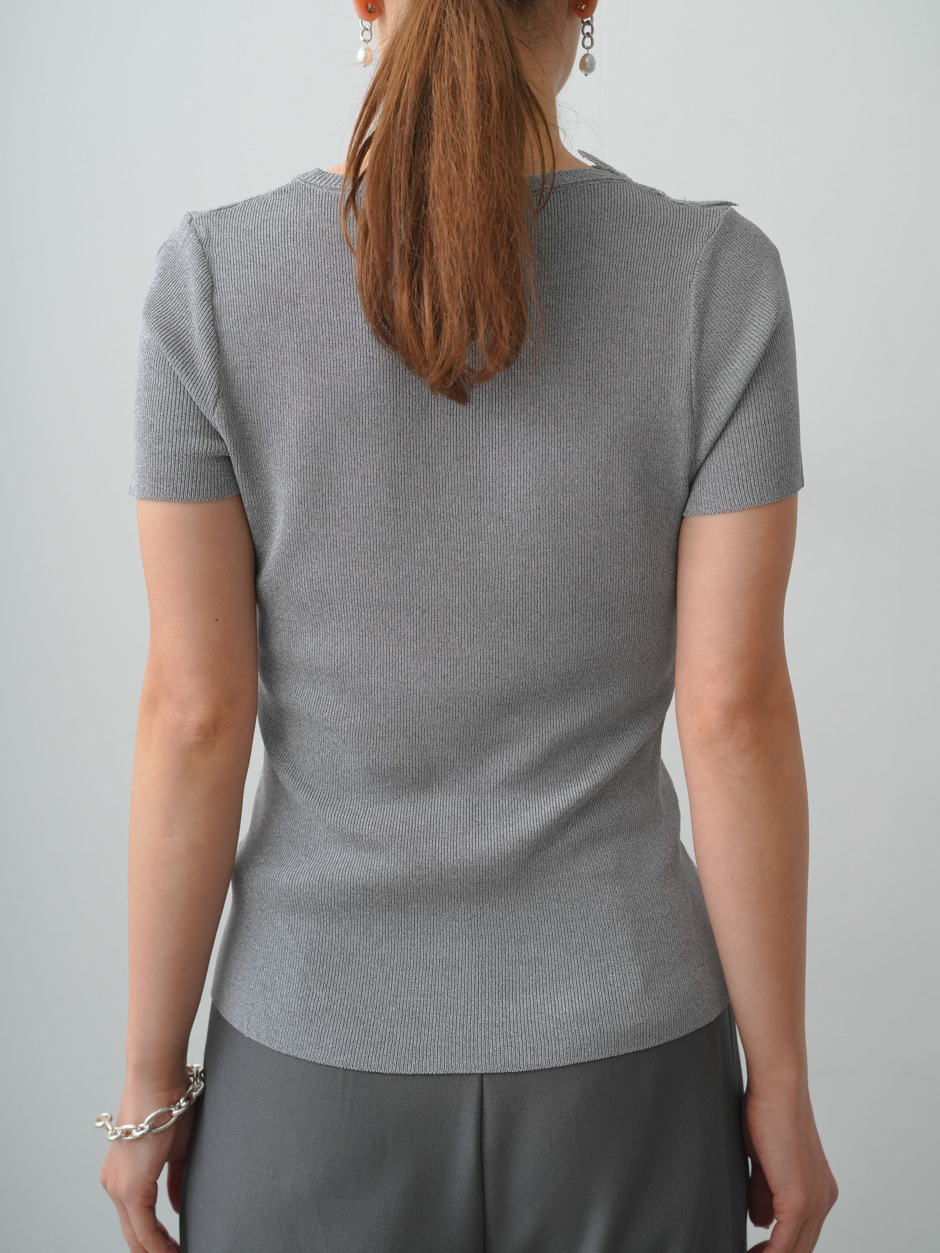 予約]アシメフラワーレースVネック半袖ニットトップス/gray – Lumier