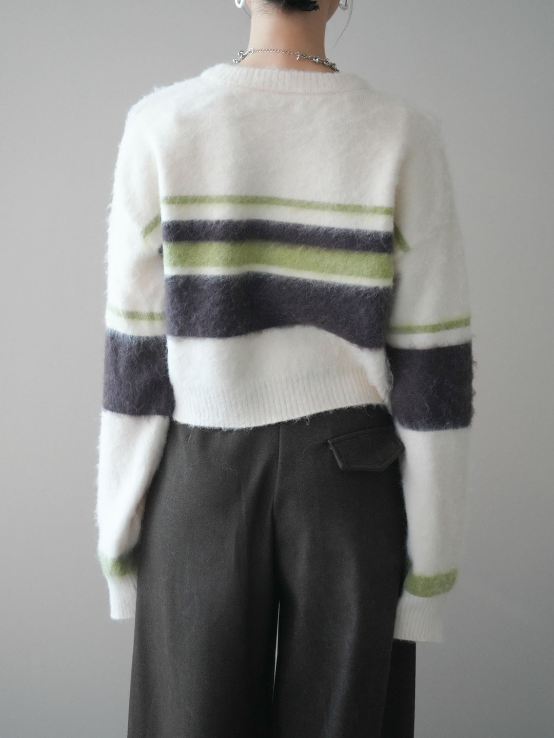 [予約]ソフトタッチボーダークロップドニットプルオーバー/ivory