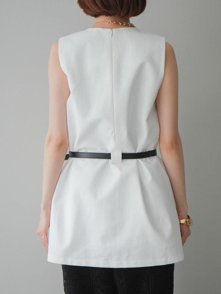 [予約]ベルト付リネンライクノースリチュニック/white