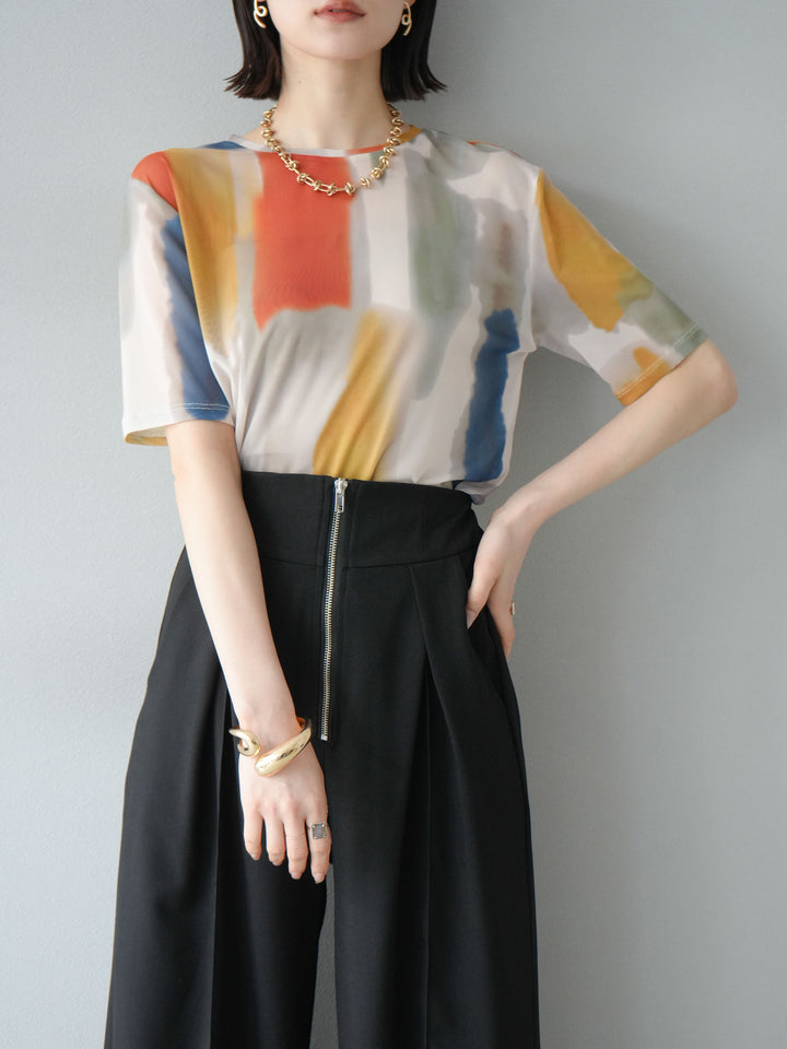 [SET]水彩アートシアーTシャツ+水彩アートシアーTシャツ(2set)