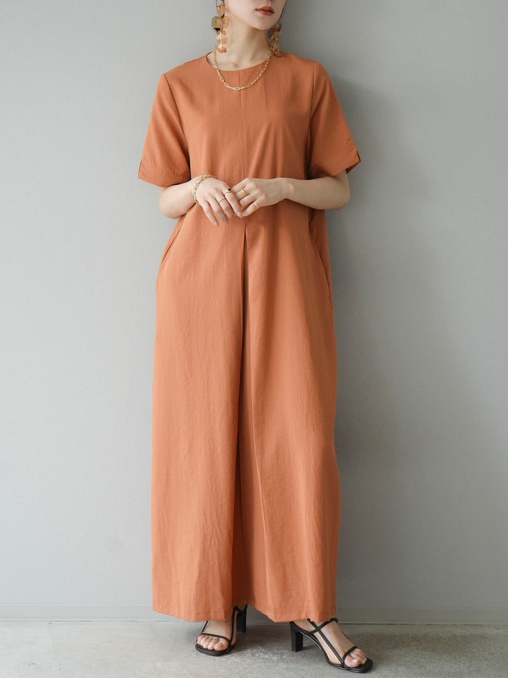 [預訂] 前褶連身裙/橙色