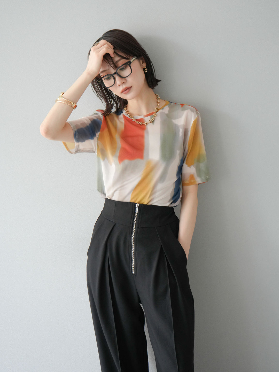 [SET]水彩アートシアーTシャツ+水彩アートシアーTシャツ(2set)