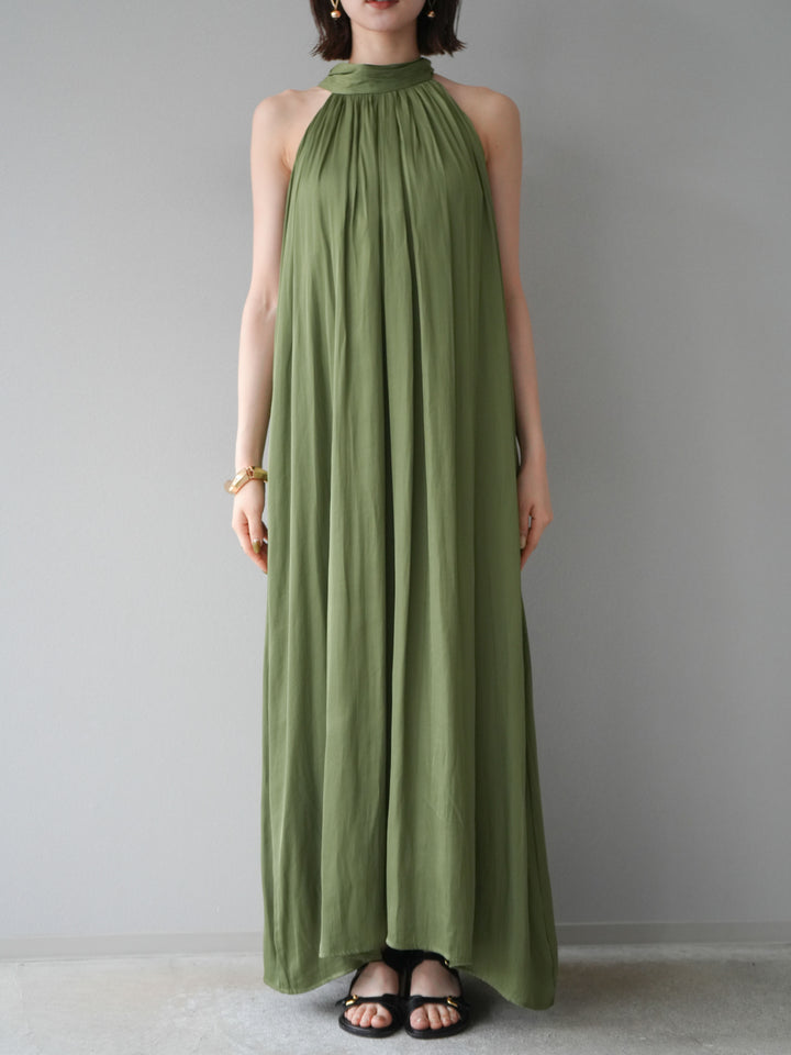 [予約]シャイニーホルターワンピース/グリーン