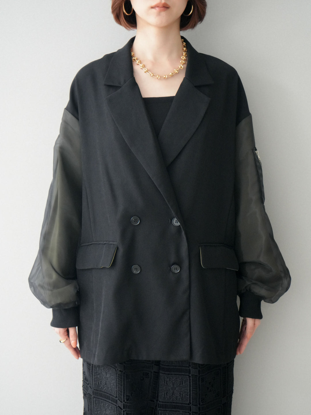 [予約]MA-1ドッキングデザインジャケット/blackkhaki