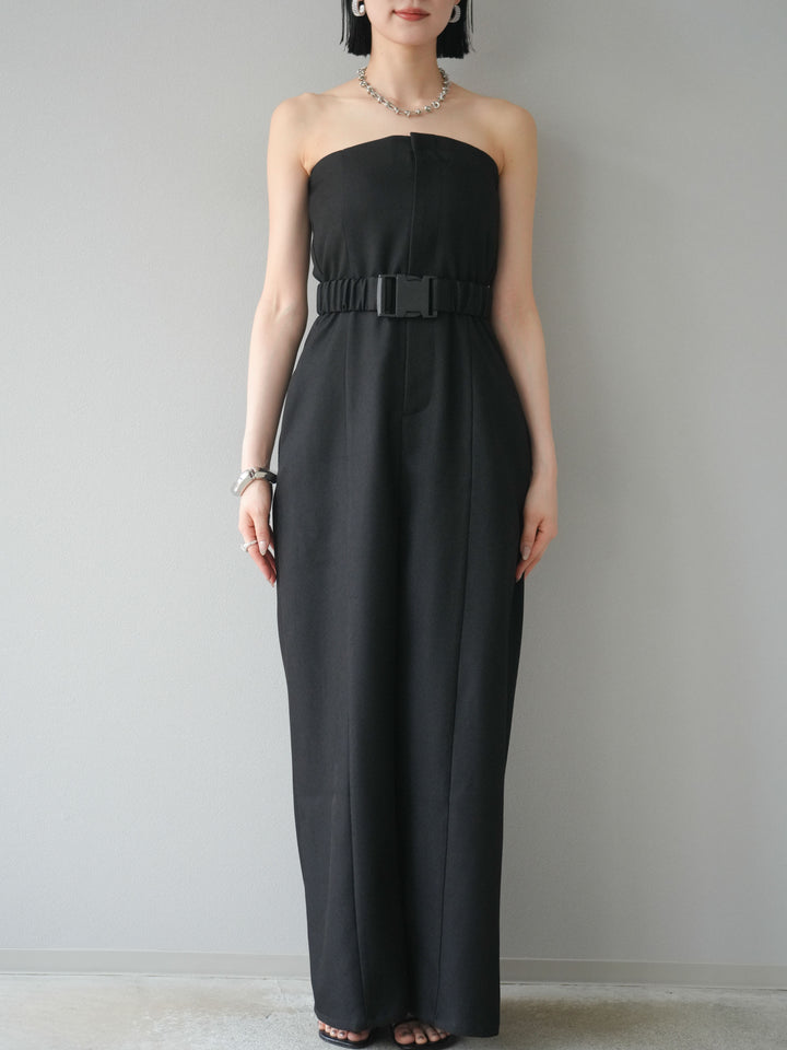 【預購】混色斜紋腰帶熊圖案工裝褲/黑色