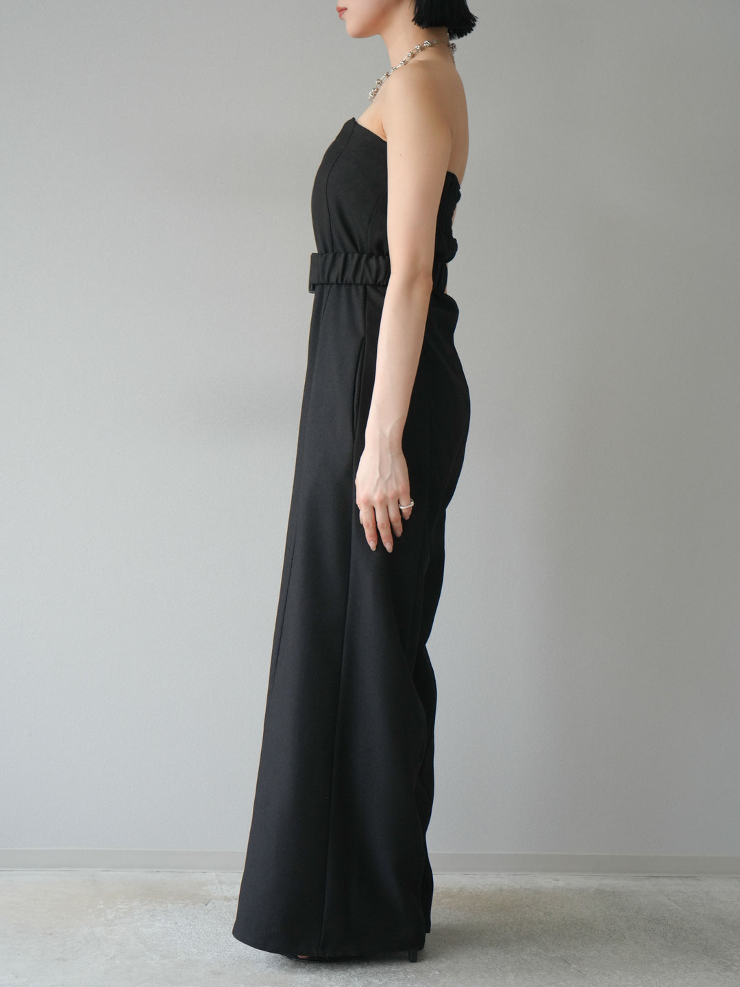 【預購】混色斜紋腰帶熊圖案工裝褲/黑色