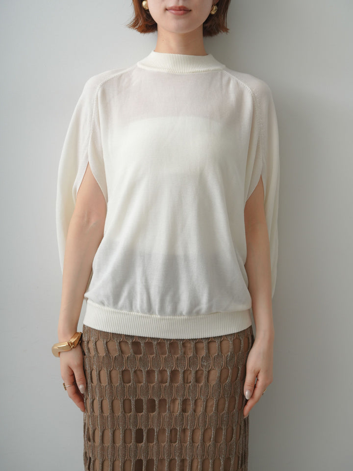 [予約]ボトルネックドロップショルダーニットトップス/white