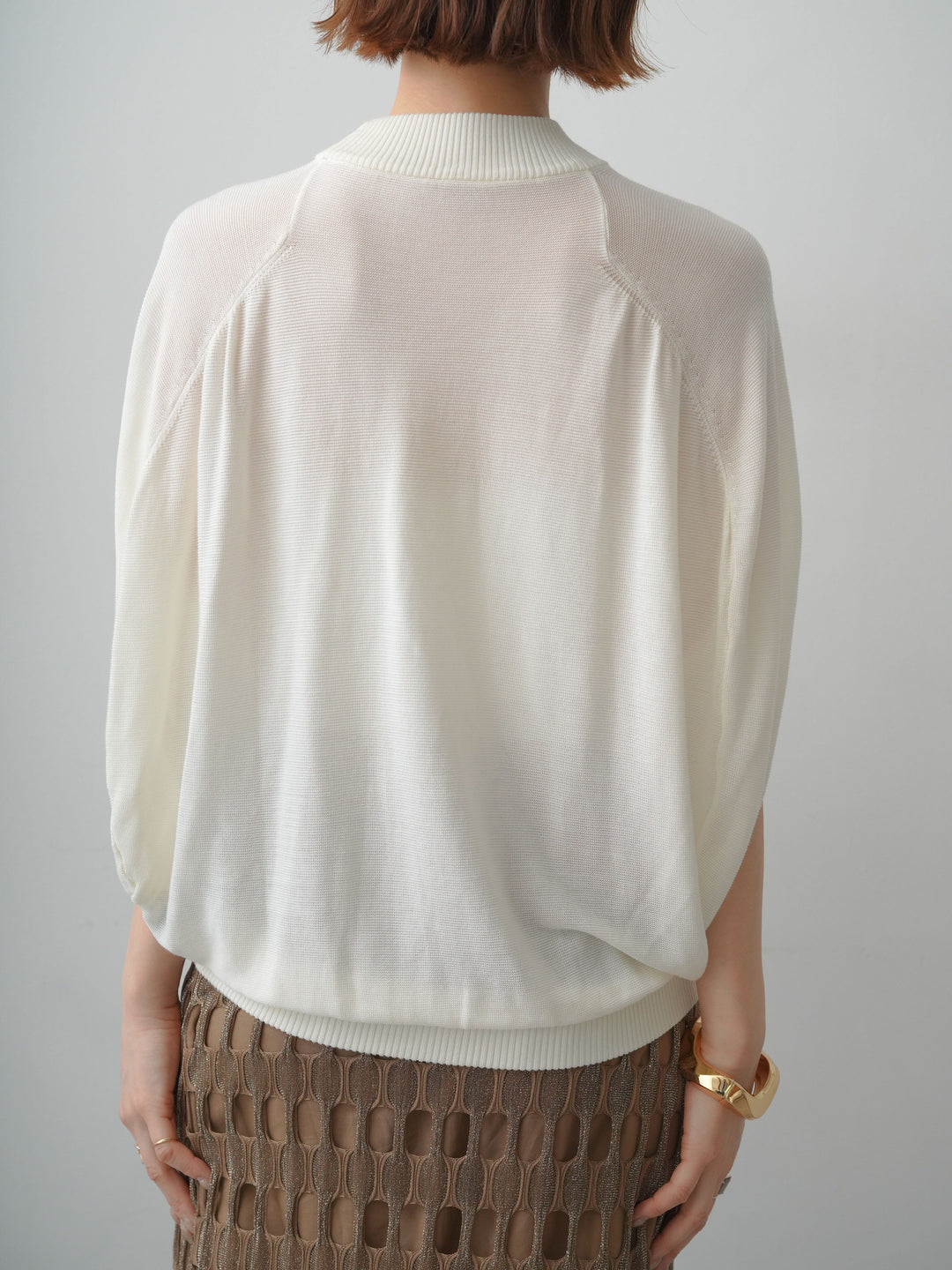 [予約]ボトルネックドロップショルダーニットトップス/white