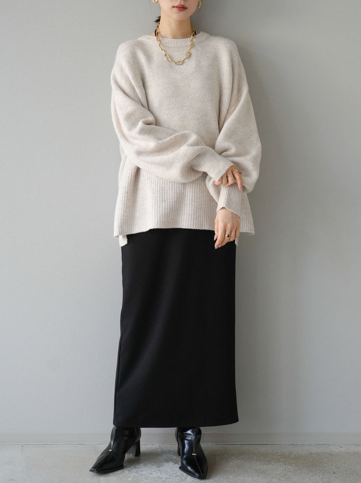 [予約]サイドスリットクルーネックニットプルオーバー/オートミール