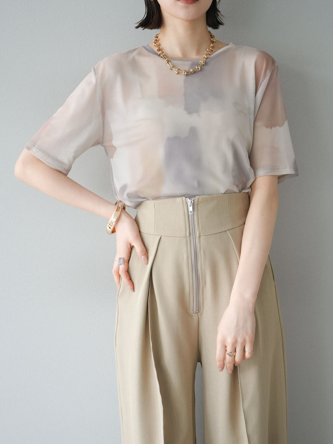 [SET]水彩アートシアーTシャツ+選べるアクセセット(2set)