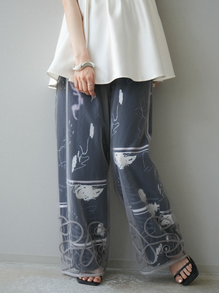 [2] 繩繡薄紗多層褲/灰色