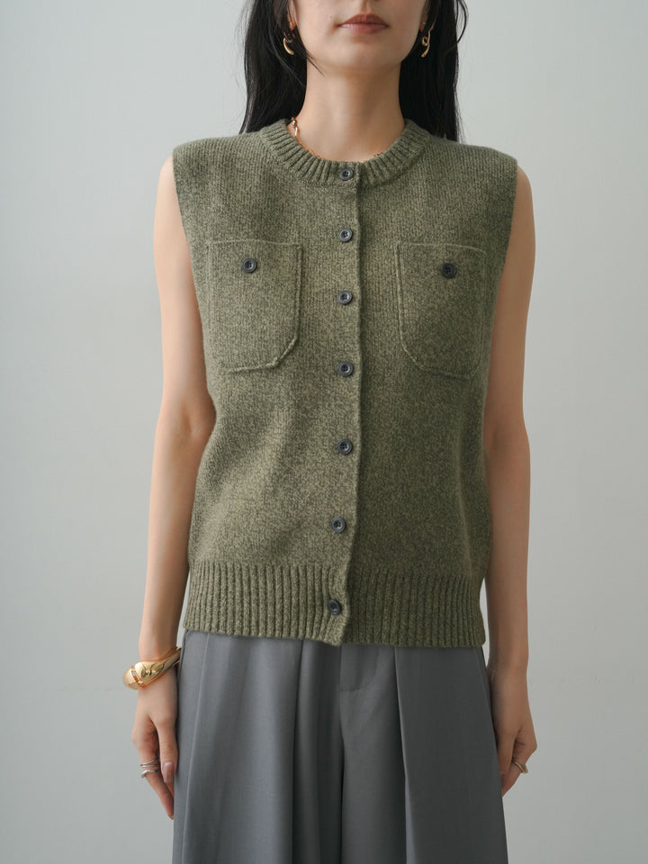 [予約]メランジフロントボタンニットベスト/khaki