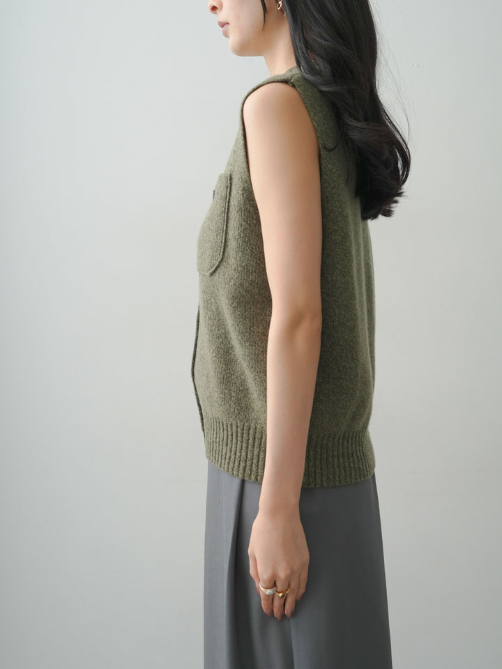 [予約]メランジフロントボタンニットベスト/khaki