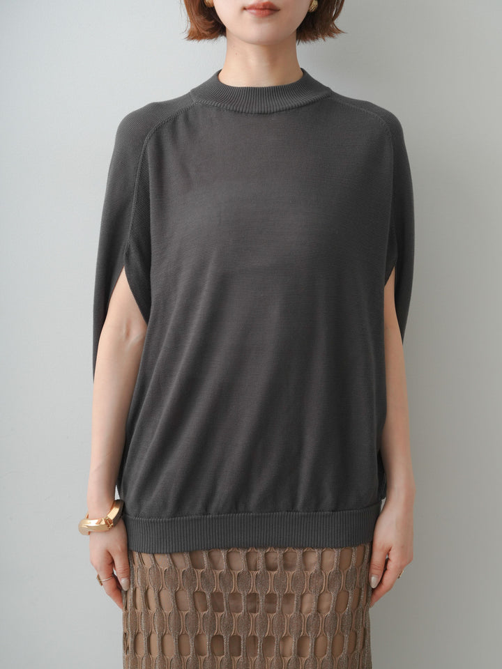 [予約]ボトルネックドロップショルダーニットトップス/charcoal