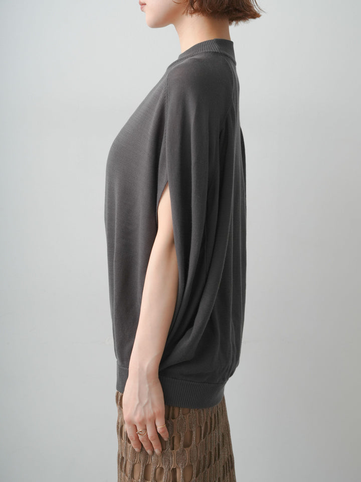 [予約]ボトルネックドロップショルダーニットトップス/charcoal