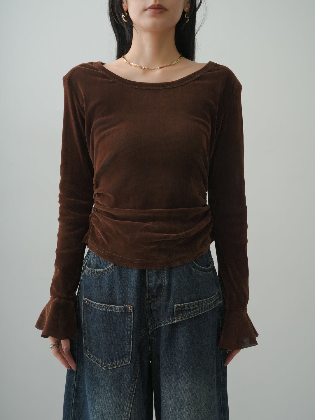 [予約]バックレースベロアトップス/brown