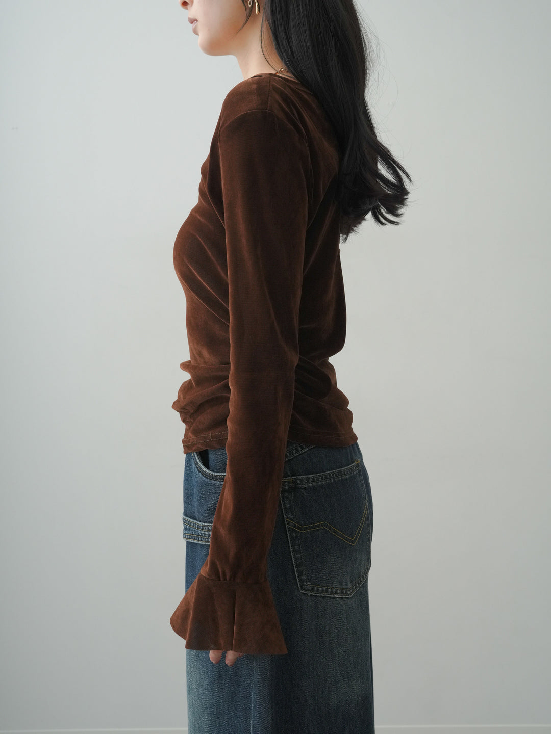 [予約]バックレースベロアトップス/brown