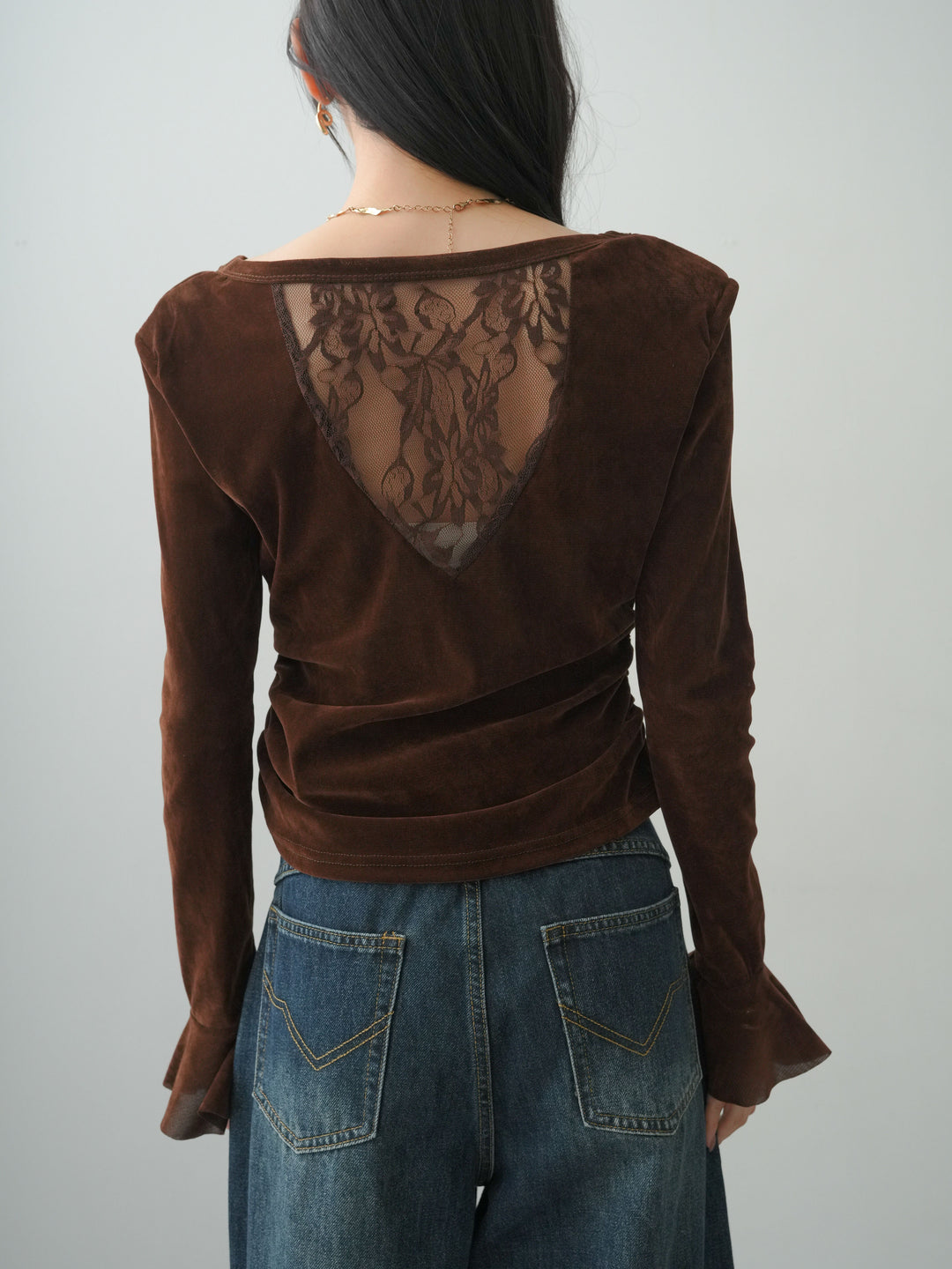 [予約]バックレースベロアトップス/brown