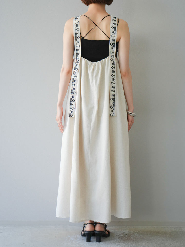 [予約]リネンライク刺繍デザインワンピース/オートミール