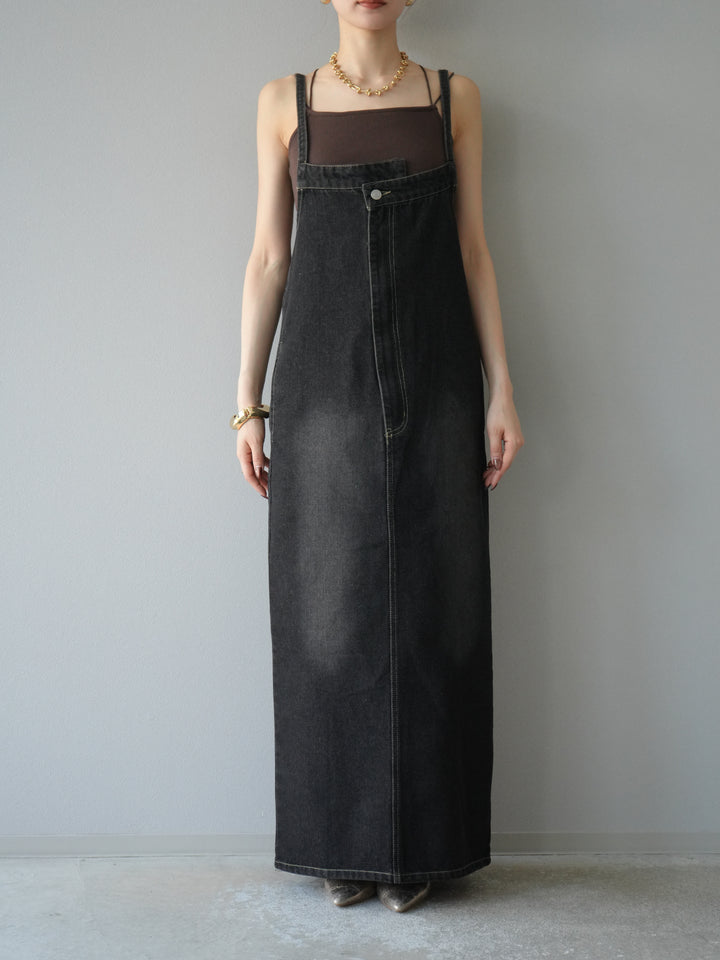 【預購】不對稱牛仔洋裝/黑色