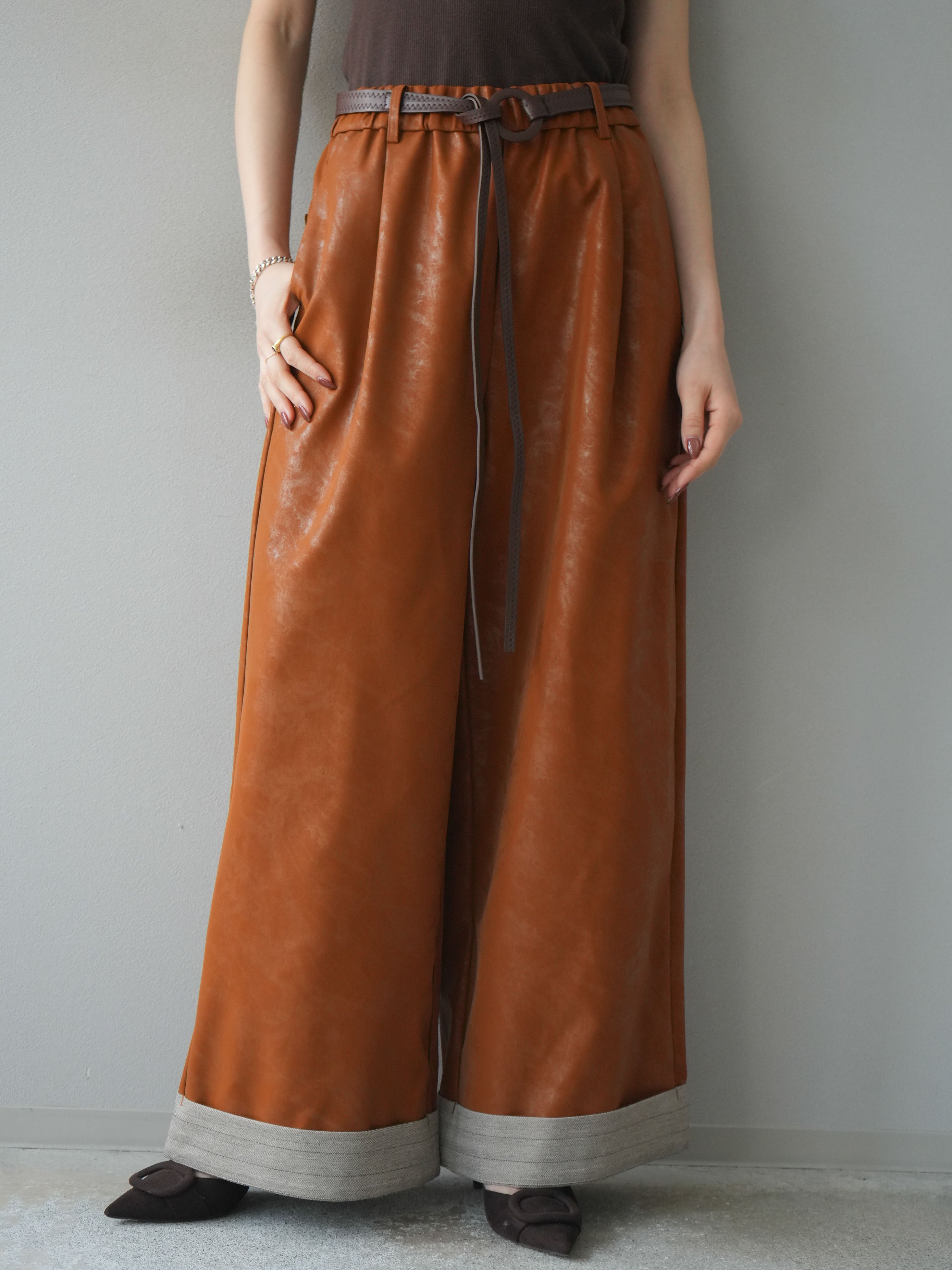 予約]ベルト付折り返しレザーパンツ/orange – Lumier