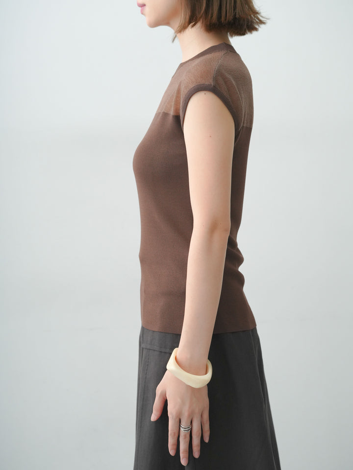 [予約]シアー切替ニットトップス/brown