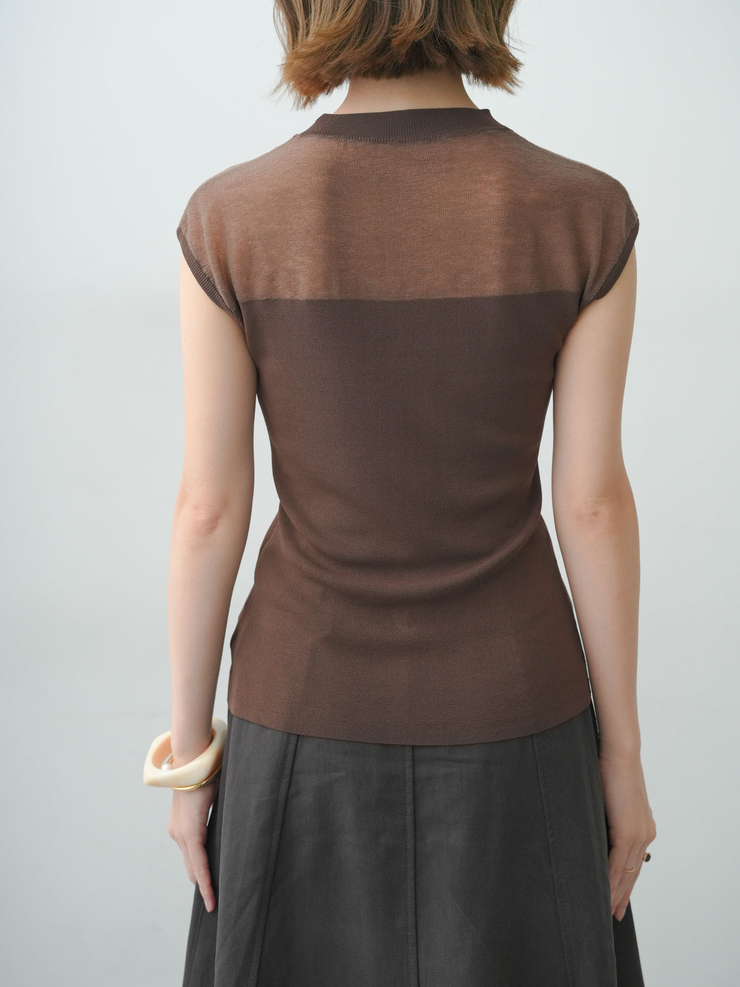 [予約]シアー切替ニットトップス/brown